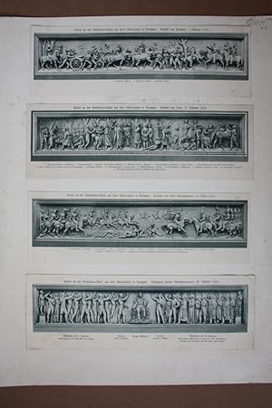 Relief an der Jubiläums-Säule auf dem Schlossplatz in Stuttgart, Lichtdruck um 1890 mit vier Einz...