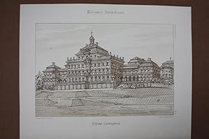 Schloss Ludwigsburg, seltene Lithographie um 1895 von Conrad von Dollinger/ Dollingers Reiseskizz...