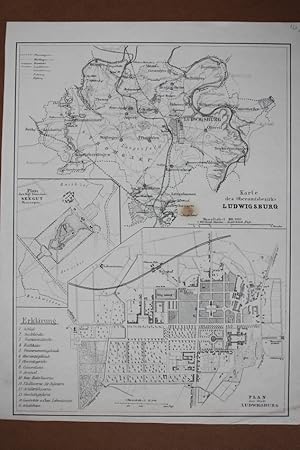 Karte des Oberamtsbezirks Ludwigsburg, Kgl, Domäne Seegut, Lithographie um 1890, Blattgröße: 32,5...