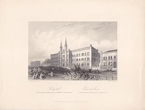 Krankenhaus der Diaconissenanstalt Bethanien, Mariannenplatz, Stahlstich um 1850 von W. French na...