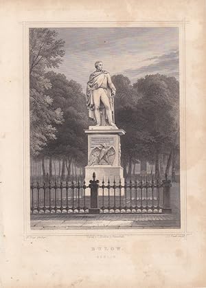 Standbild, Denkmal Friedrich Wilhelm Bülow von Dennewitz (1755 - 1816), Bebelplatz, Stahlstich um...