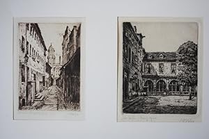 Alt Berlin, Straßenzug und Brauhaus, zwei originale Radierungen um 1910 mit Blick auf Ansichten A...