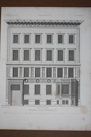 Wohnhaus in Berlin, Kurfürsten Str., Stahlstich von 1873 von Ritter und Riegel mit Aufriss des Wo...