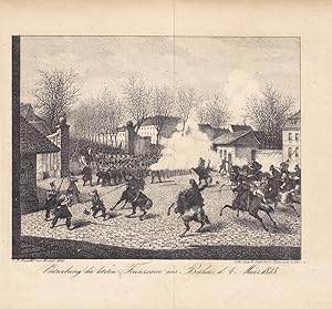 Vertreibung der letzten Franzosen aus Berlind, d. 4. März 1813, Napoleonkriege, Lithographie von ...