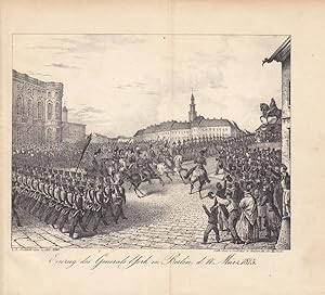 Einzug des Generals York in Berlin, de. 17. März 1813, Napoleonkriege, Lithographie von 1840 mit ...