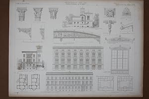 Bauschule, Neues Museum, Villa Schöningen, Stahlstich um 1875 als Sammelblatt mit einer Vielzahl ...