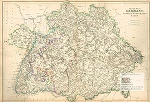 South West Germany, Bavaria, Würtemberg, Baden. Große Landkarte von Süddeutschland mit Bayern, Ba...