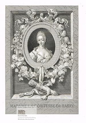Madame la Comtesse du Barry. Brustbild mit Perücke und offenherzigem Dekolleté en face in von Blu...