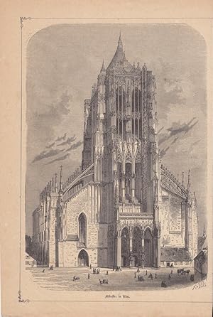 Münster in Ulm, Holzstich um 1880 mit Ansicht der Westfassade, Blattgröße: 27 x 18 cm, reine Bild...