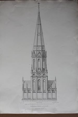 St. Nicolaus Kirche zu Pritzwalk Ansicht der Westfront, Hallenkirche, Stahlstich um 1885 nach F. ...