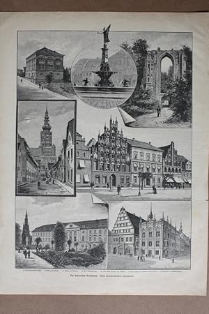 Die Universität Greifswald nach photographischen Aufnahmen, Holzstich um 1885 als Sammelblatt mit...