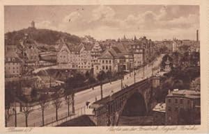 Seller image for Partie an der Friedrich August Brcke. Ansichtskarte in brunlichem Lichtdruck. Abgestempelt Plauen 07.10.1918. for sale by Antiquariat Heinz Tessin