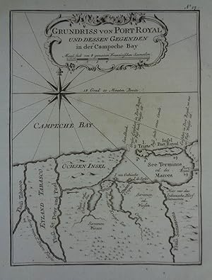 Grundriss von Port Royal und dessen Gegenden in der Campeche Bay. Kupferstich-Karte v. Jacques-Ni...
