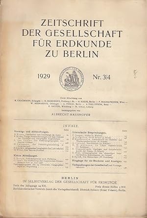 Imagen del vendedor de Zeitschrift der Gesellschaft fr Erdkunde zu Berlin. Heft 3 / 4 , 1929. a la venta por Antiquariat Carl Wegner