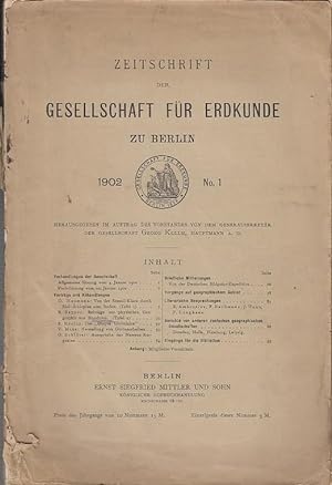 Immagine del venditore per Zeitschrift der Gesellschaft fr Erdkunde zu Berlin. Heft 1, 1902. venduto da Antiquariat Carl Wegner