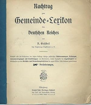 Imagen del vendedor de Nachtrag zum Gemeinde - Lexikon des Deutschen Reiches. a la venta por Antiquariat Carl Wegner