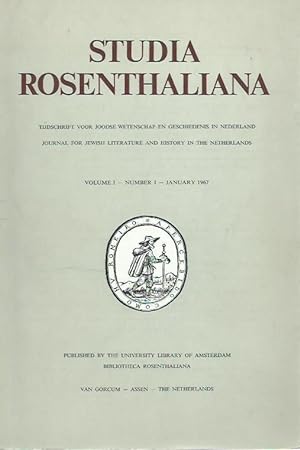 Imagen del vendedor de Studia Rosenthaliana. Volume 1, Nummer 1, January 1967. Tijdschrift voor Joodse Wetenschap en geschiedenis in Nederland. Journal for Jewish Literature and history in the Netherlands. Inhoud / Contents: H. de la Fontaine Verwey - Woord vooraf / L. Fuks: Meijer Roest Mzn, de eerste conservator van de Bibliotheca Rosenthaliana / L. Hirschel: Johannes Leusden als Hebraist / Mej. I. H. van Eeghen: Caspar Pietersen Steen, een drukker van Hebreeuwse boeken in Amsterdam / S. E. Bloemgarten: De Amsterdamse Joden gedurende de eerste jaren van de Bataafse Republiek (1795 - 98) / S. Kleerekoper: Het joodse proletariaat in het Amsterdam. / Mej. E. M. Coen en Mej. W. Chr. Pieterse: Notarial records in Amsterdam relating to the portugese jews in that town up to 1639 (in english language) / Abel J. Herzberg: Een boek over oorzaak en bedoeling der Jodenvervolging in Duitsland / Overige boekbesprekingen. a la venta por Antiquariat Carl Wegner