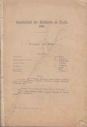 Immagine del venditore per Zeitschrift der Gesellschaft fr Erdkunde zu Berlin. Verzeichnis der Mitglieder 1912. venduto da Antiquariat Carl Wegner