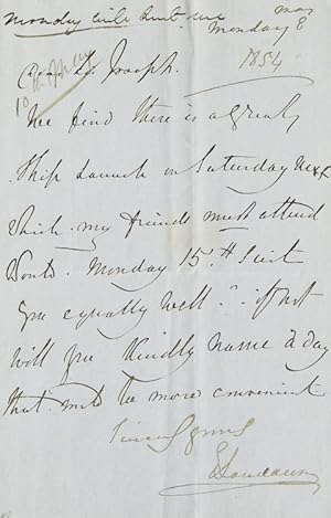Seller image for Autograph letter signed ("E Landseer"), docketed on back, 1 p. 8vo, to Doctor Joseph arranging an appointment; very minor stain in center, creased for sale by James Cummins Bookseller, ABAA