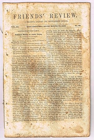 Immagine del venditore per Friends' Review. A Religious, Literary and Miscellaneous Journal. Volume III, Number 40 (June 22, 1850) venduto da Cat's Cradle Books