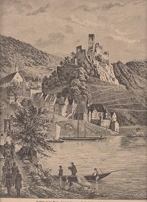 orig. Holzstich Beilstein an der Mosel - Rheinland/Pfalz nach einem Gemälde von W. Wollschläger