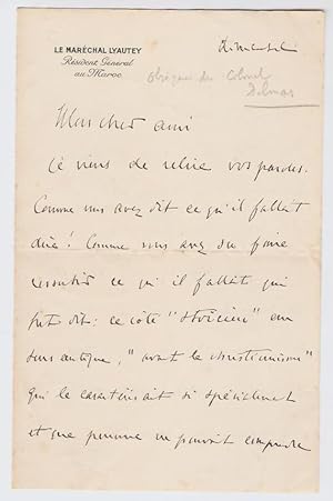 Lettre autographe manuscrite signée relative aux obsèques du Colonel Jean Delmas.