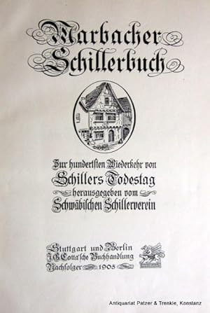 Imagen del vendedor de Zur hundertsten Wiederkehr von Schillers Geburtstag herausgegeben vom Schwbischen Schillerverein. Stuttgart, Cotta, 1905. Kl.-4to. Mit 2 Faksimiles u. zahlreichen Abbildungen im Text u. auf Tafeln. X, 380 S. Or.-Lwd. mit Goldprgung; Kanten etwas berieben, Ecken u. Kapitale leicht bestoen, etwas gelockert. (Verffentlichungen des Schwbischen Schillervereins, 1). a la venta por Jrgen Patzer