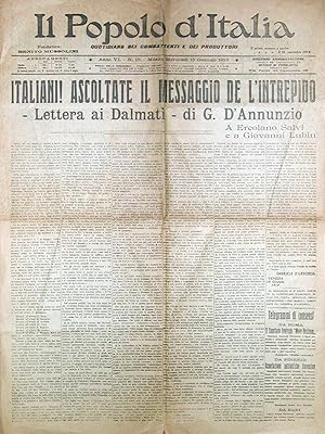 Seller image for Lettera ai Dalmati [In:] Il Popolo d'Italia. Quotidiano dei combattenti e dei produttori. Fondatore Benito Mussolini. Anno VI. N. 15. mercoled 15 gennaio 1919. for sale by Libreria Oreste Gozzini snc