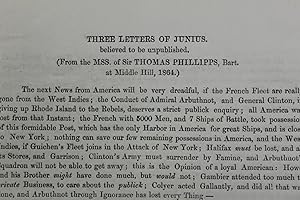 Three letters of Junius, believed to be unpublished. (From the MSS. of Sir Thomas Phillipps, Bart...