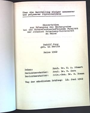 Bild des Verkufers fr Darstellung von kernjodierten Styrolen; Vorlage zur Dissertation von Rudolf Jung; zum Verkauf von books4less (Versandantiquariat Petra Gros GmbH & Co. KG)