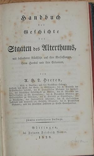 Bild des Verkufers fr Handbuch der Geschichte der Staaten des Alterthums. zum Verkauf von Antiquariat Uwe Turszynski