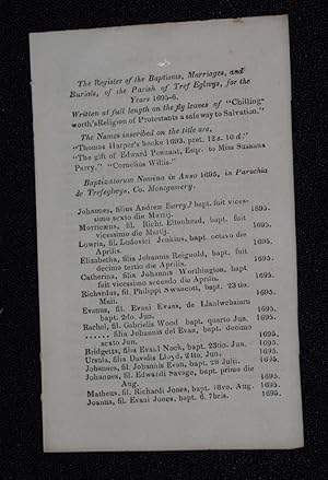 The register of the Baptisms, Marriages and Burials of the Parish of Tref Eglwys for the years 16...