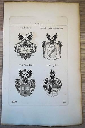 Seller image for Kupferstich von Tyroff mit 4 Wappen auf 1 Blatt. Adeliche. Von Entier. Ernst von Ernsthausen. Von Essellen. Von Eyff. for sale by Antiquariat Thomas Rezek