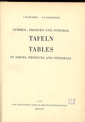 Seller image for Summen-, Produkt- und Integral-Tafeln. Tables of series, products, and integrals. for sale by Antiquariat Bookfarm