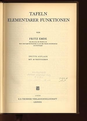 Bild des Verkufers fr Tafeln Elementarer Funktionen. zum Verkauf von Antiquariat Bookfarm