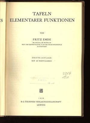 Bild des Verkufers fr Tafeln Elementarer Funktionen. zum Verkauf von Antiquariat Bookfarm