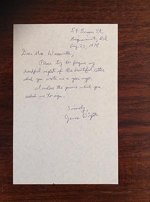 Autographed letter by James Wright