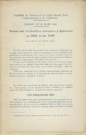 Bild des Verkufers fr Notice sur les fouilles excutes  Spiennes en 1925 et en 1928 zum Verkauf von Librairie Archaion