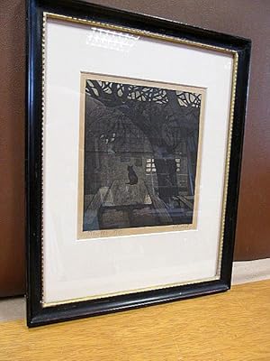 Seller image for Original-Holzschnitt einer Katze im Mondenschein. Bezeichnet Piballe No.12, signiert und datiert. for sale by Antiquariat Friederichsen