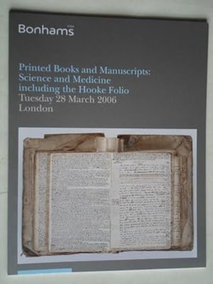 Bonhams, Printed Books and Manuscripts: Science and Medicine including the Hooke Folio