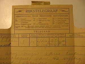 Telegram uit 1949, verzonden via Rijkstelegraaf