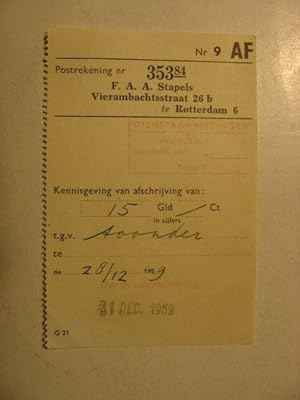 Afrekening Postcheque-& Girodienst 1959