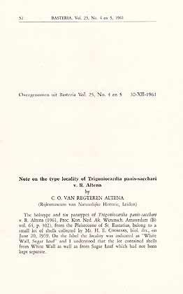 Bild des Verkufers fr Note on the type locality of Trigoniocardia panis-sacchari v. R. Altena zum Verkauf von ConchBooks