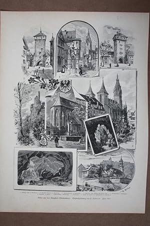 Reutlingen, Bilder aus dem Echazthal, Holzstich um 1890 als Sammelblatt mit neun Einzelabbildunge...