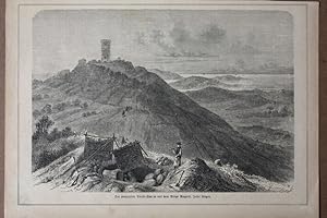 Insel Rügen, Der projectirte Arndt-Thurm auf dem Berge Rugard, Holzstich um 1870 mit Blick auf de...
