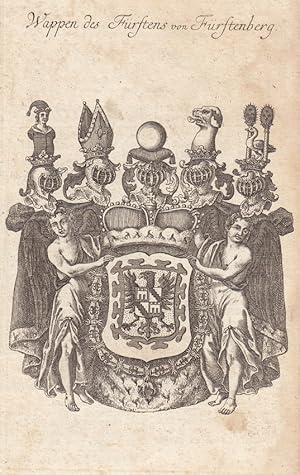 Wappen des Fürstens von Fürstenberg, Heraldik, original Kupferstich um 1750 mit Wappenschmuck, Wa...