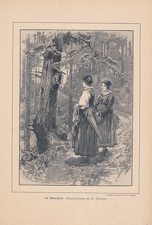 Im Schwarzwald, Trachten, Kostüme, schöner Holzstich um 1890 nach einer Originalzeichnung von Wil...