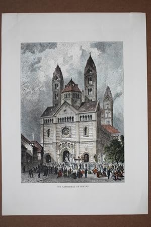 Speyer, Dom, The Cathedral of Speyer, altkolorierter Holzstich um 1890 mit Blick auf die Westfass...