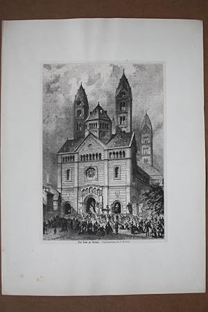 Der Dom zu Speyer, Holzstich um 1890 mit Blick auf die Westfassade von A. Closs nach einer Origin...