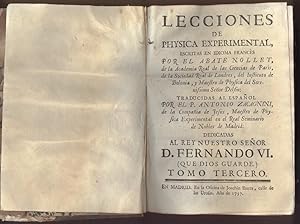 Lecciones de Physica Experimental, Escritas en idioma Frances por el abate Nollet. Tomo Tercero